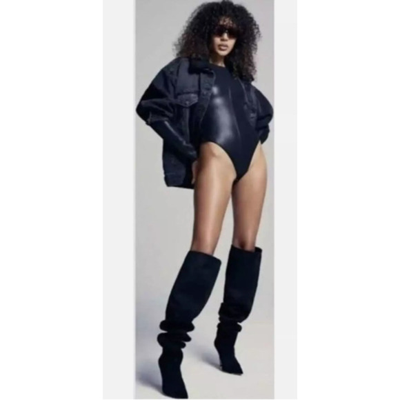 NIB Good American Women's Suede Stiletto Pointed Toe Over the Knee Boots Sz 8 - Picture 4 of 12